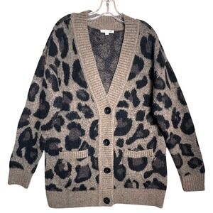Allison Joy Leopard Print Cardigan Sweater Women's Large Button Front Cozy Knit‎